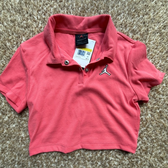 NWT Jordan Women's Ribbed Tight FIT Crop Polo Shirt, SEA Coral size sm - Picture 1 of 4